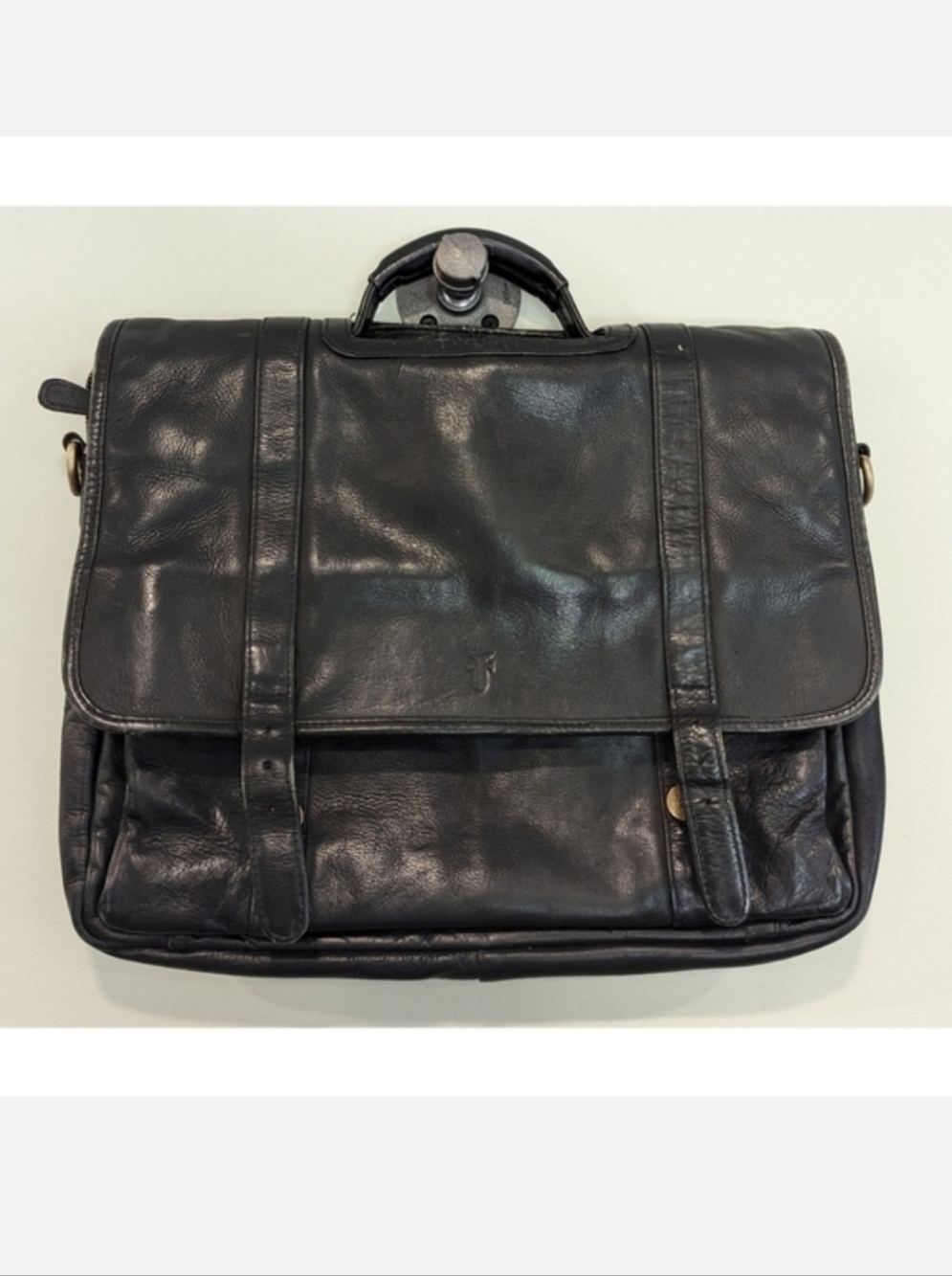 FRYE Vintage Black Leather Flap Over Satchel MISSING PARTS